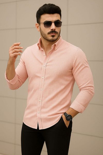 LC Waikiki Linen Striped Slim Fit Men's Stylish Premium Quality Button down Cotton Men's Shirt Classic & Sportswear