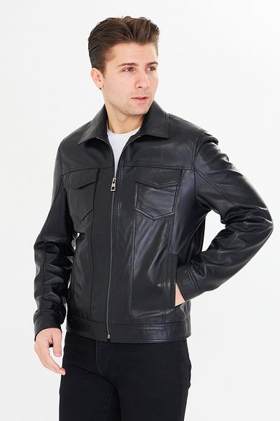 By Marki Marki Men's Genuine Leather Jacket – Shirt Collar, Zippered, 6 Pockets, 67 Cm, Classic Vintage Model - 505722