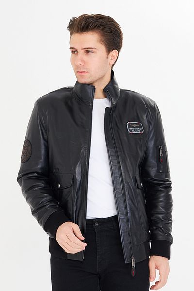 By Marki Marki Men's Genuine Leather Pilot Jacket – Stand Collar, Zippered, 7 Pockets, Maverik - 506022