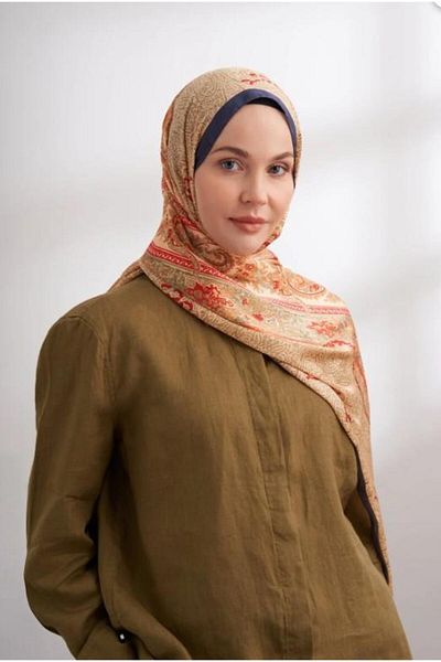 ARMANDA Imported Voile Nuit Pattern Shawl 04463-Navy Blue Orange