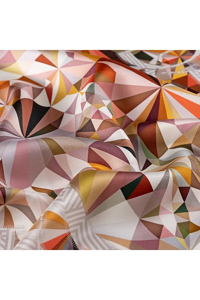 ipekevi White Dried Rose Kaleidoscope Tivil Silk Scarf