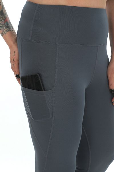 BANEGA Curve Women's Plus Size Gathering Double Pocket Anthracite Capri Leggings with Pad Crop Double Suit