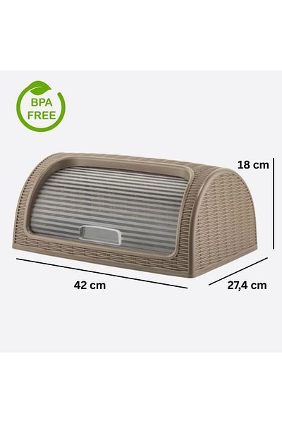 ELDİPA Rattan Patterned Bread Storage Box Container Basket Sliding Lid – 42X27,4X18 cm - Bpa Free