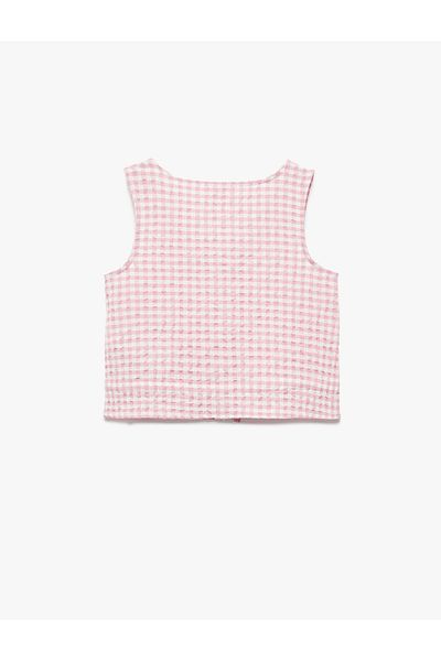Koton Αμάνικη μπλούζα Gingham με κουμπιά V λαιμόκοψης