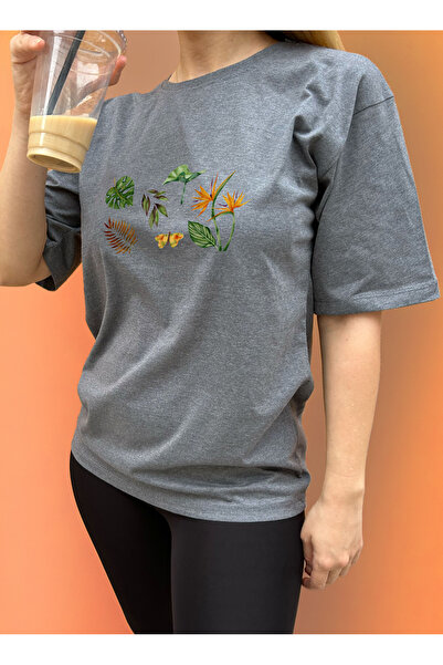 ClubSpaceAstro تي شيرت نسائي كبير الحجم مطبوع عليه أوراق الشجر - قصة مريحة، ط...