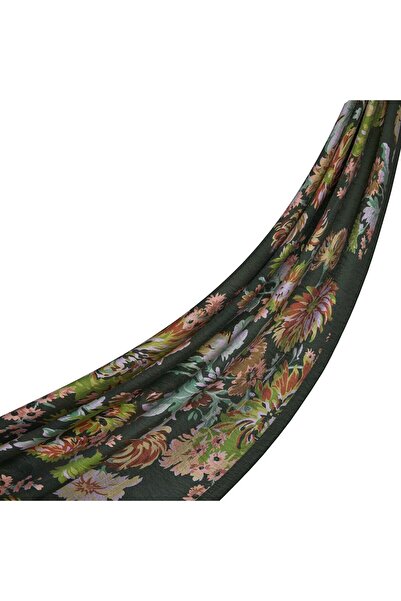 ipekevi Şal Tensel cu model Crizantemă 02144-Verde kaki