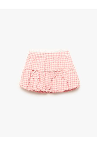 Koton Ribbon Detailed Elastic Waist Gingham Balloon Skirt