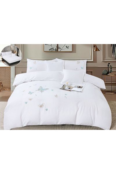 CHIRASO Elegant Bedding Set CHIRASO, Fine Cotton, Embroidered Butterflies, 6 Pieces