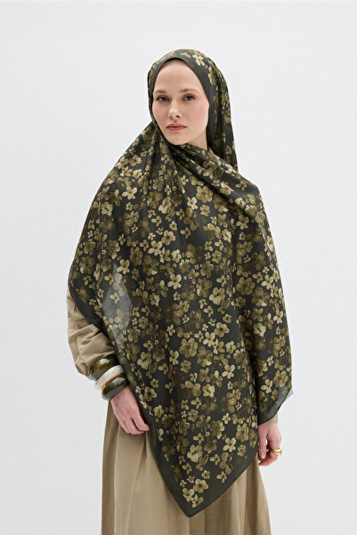 cs camellia scarf Blom Desen Soft Şal - Haki