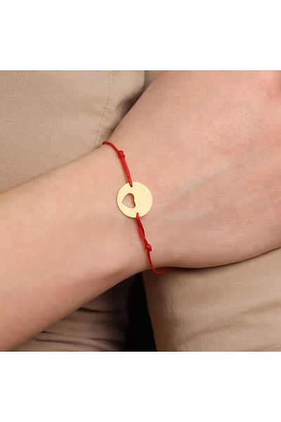 MOHI Fine Jewellery Adjustable cord bracelet with coin and cut-out heart, 14k gold