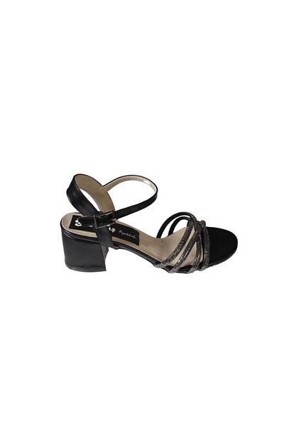 Yaz Kış Ayakkabı Yazkiş Women's Black White Silver Cross Strap Stone Ankle Strap 5cm Thick Heel Evening Dress Ay