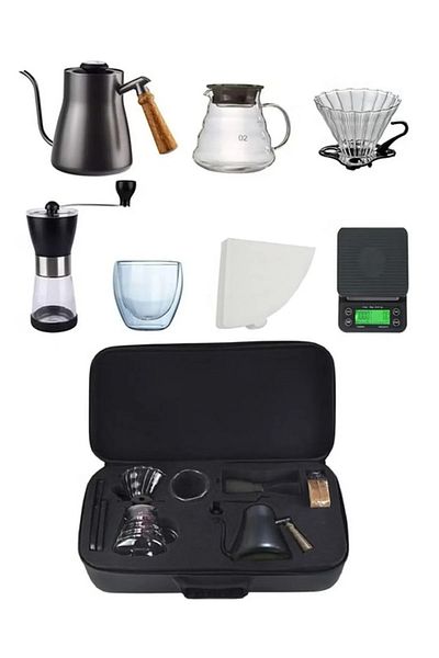 Primo Plus V60 Coffee Kit, 7 Piece Drip Coffee Maker Set with Portable Bag