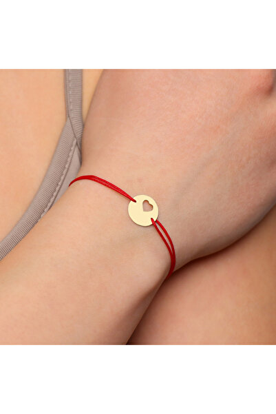 MOHI Fine Jewellery Bratara snur reglabil cu pandant in forma de banut cu inima decupata, aur 14k