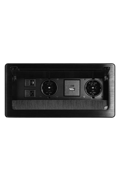 Orno OR-GM-9041(GS)/B Schuko recessed socket, 2 sockets 230V, 1xUSB-A, 1x USB-C, 2 x RJ45 CAT 5E