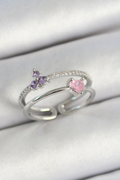 Marsilyan خاتم نسائي من النحاس على شكل قلب وزهرة من حجر الزركون باللون الفضي ...