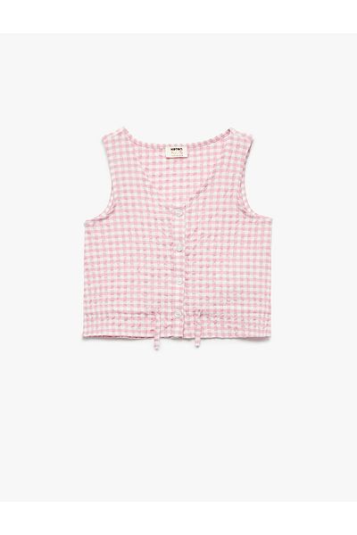 Koton Αμάνικη μπλούζα Gingham με κουμπιά V λαιμόκοψης