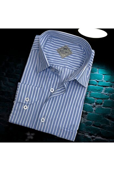 GÖMLEK GALERİSİ Erkek Klasik Rahat Kesim Çizgili Pamuk Uzun Kollu Gömlek