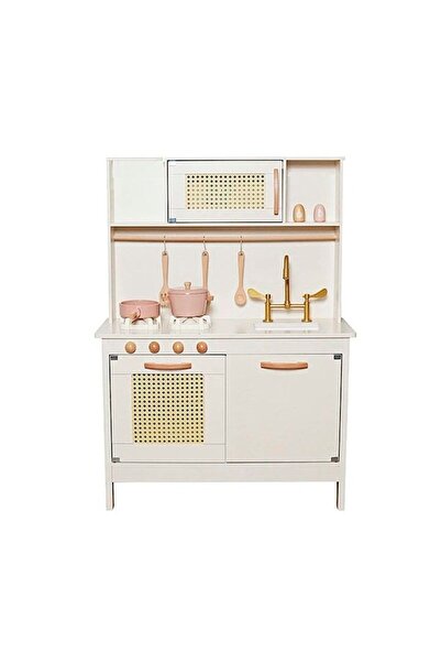 indiggo Bucatarie Copii Retrokitchen, Din Lemn, Calitate Premium, , 100cm Inaltime, Alb/auriu