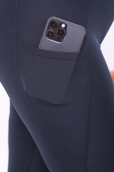 BANEGA Curve Women's Plus Size Gathering Double Pocket Navy Blue Capri Leggings Pad Crop Double Suit