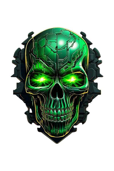 MegaSticker Autocolant cu craniu verde cu ochi laser pentru mașină, motocicletă, cască, laptop, autocolant pentru geam 13x13 cm
