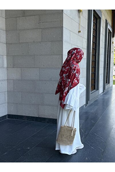 Qalortex Scarf Cotton Mimosa Pattern Shawl - Claret Red