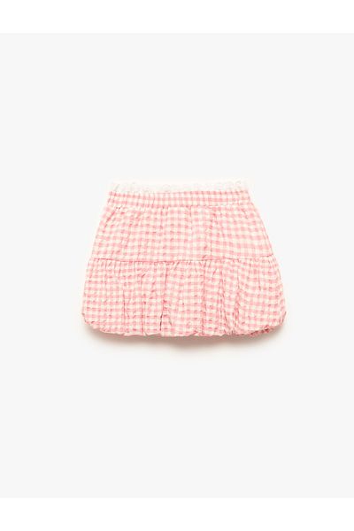 Koton Ribbon Detailed Elastic Waist Gingham Balloon Skirt