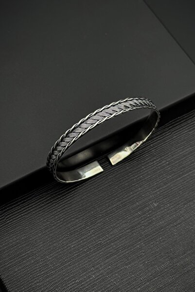 FRNCH 925 Ayar Gümüş italyan Model Gümüş Renk Erkek Kelepçe Bileklik FRJ12554...