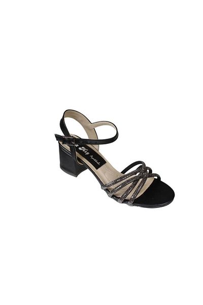 Yaz Kış Ayakkabı Yazkiş Women's Black White Silver Cross Strap Stone Ankle Strap 5cm Thick Heel Evening Dress Ay