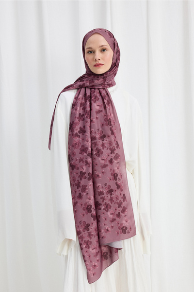 cs camellia scarf Blom Desen Soft Şal - Mor