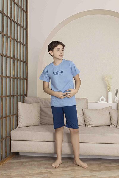RAPAPA Boy's Bottom Top Short Sleeve Bermude Boy Shorts Suit Pajamas Suit 4009m