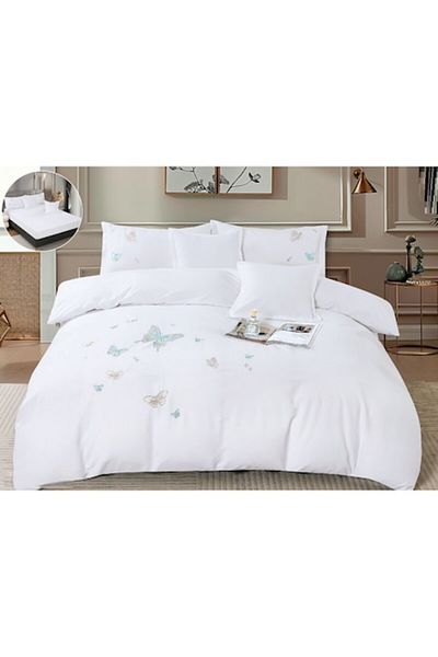 CHIRASO Elegant Bedding Set CHIRASO, Fine Cotton, Embroidered Butterflies, 6 Pieces