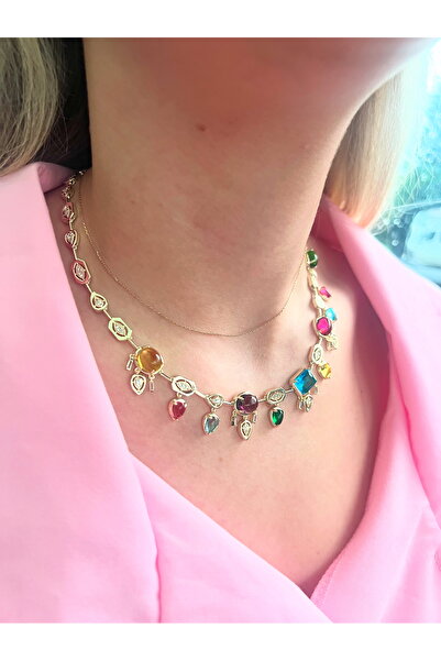 ALİA Renkli zirkon taş kolye kadın