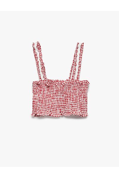 Koton Gipeli Square Neck Strap Gingham Crop Blouse