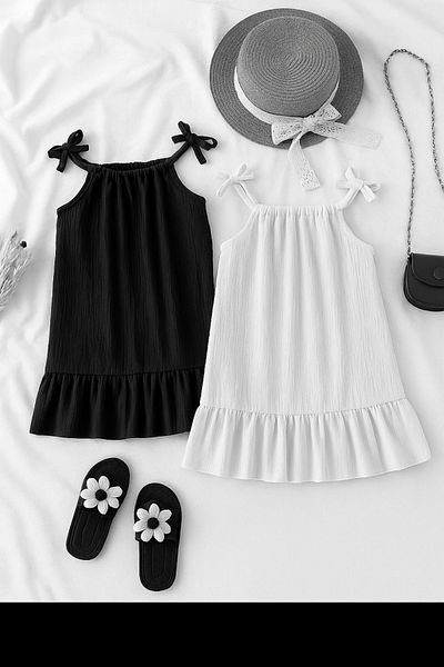 Machetta Relaxed Cut Ruffled Rope Strap Woven Fabric 2-Piece Children's Dress