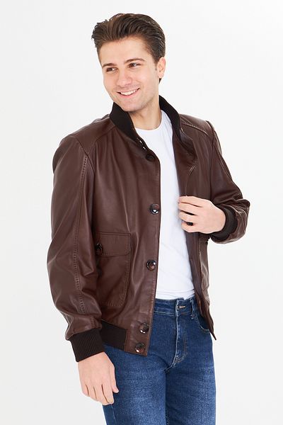 By Marki Marki Men's Genuine Leather Jacket – Button Closure, Punto Stitching, Vintage Style, 4 Pockets- 505922