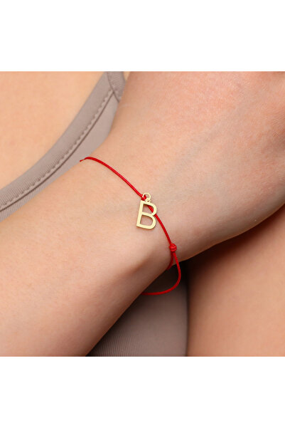 MOHI Fine Jewellery Bratara, aur galben 14k, snur rosu, pandant litera B