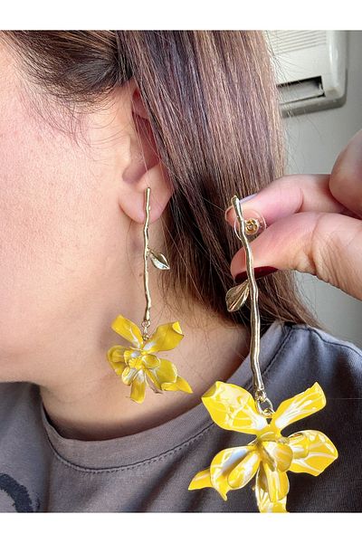 Gümüş sandık Colored Zra Brand Flower Steel Earrings with Dangle