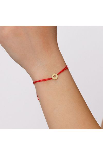 MOHI Fine Jewellery Adjustable cord bracelet, 14k yellow gold, coin pattern with cut-out heart
