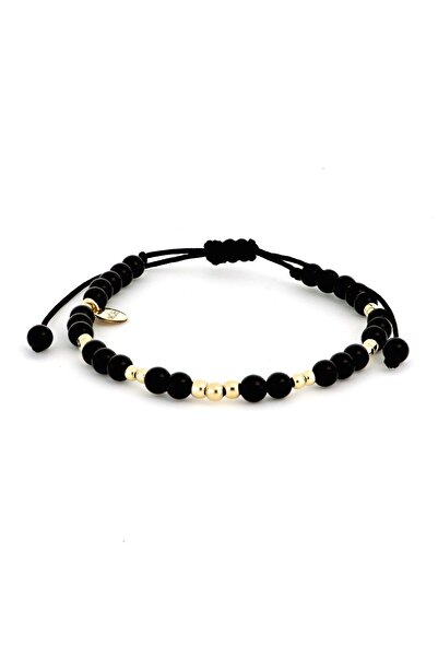 MOHI Fine Jewellery Bratara snur cu bile din aur galben de 14k si margele negre