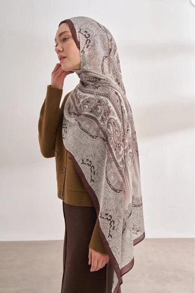 ARMANDA Imported Voile Nuit Pattern Shawl 04463-Bitter Brown