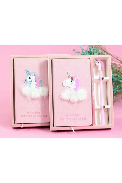 Avex Gift Set for Children, Unicorn Notebook Finished with Eco-Leather + Unicorn Pen