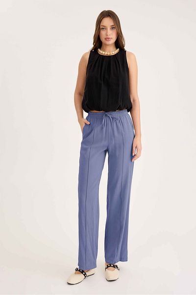 Vitrin Elastic Waist Trousers with Front Stitching Detail