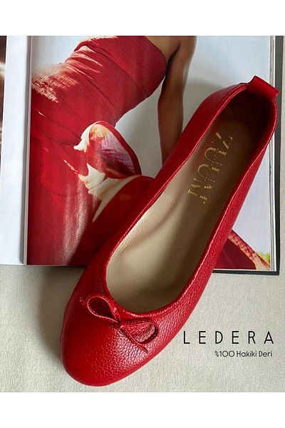 Zuum Ledera 100% Genuine Leather Women's Ballerina Ballerina - Red Leather