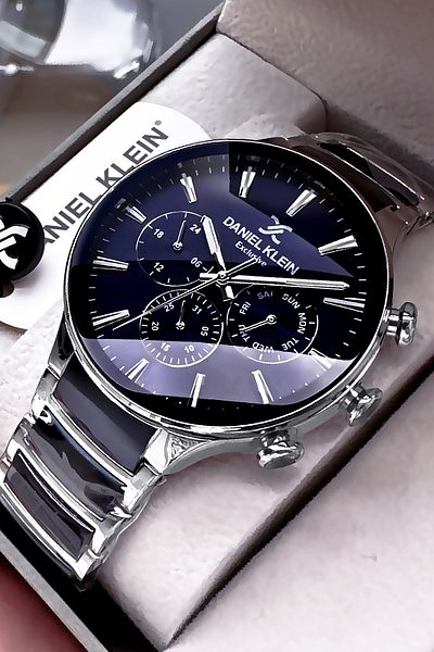 Daniel Klein Exclusive Men's Wristwatch 3 Atm Waterproof Navy Blue Color Steel Cord Gift Bracelet Dke2131C5