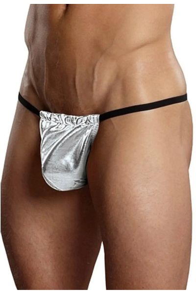 Cicişim Men's Gray Leather Look Fancy String Thong