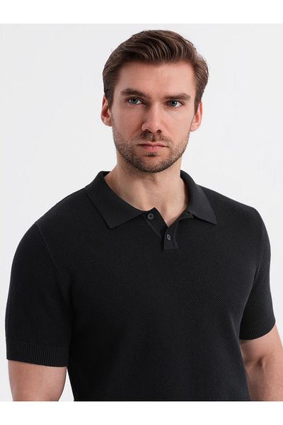 OMBRE Herren Poloshirt aus strukturiertem Baumwollstrick - schwarz V5 OM-POSS-0117 L