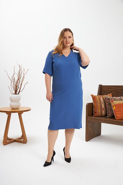 RMG Collar Detailed Slit Plus Size Dress Indigo