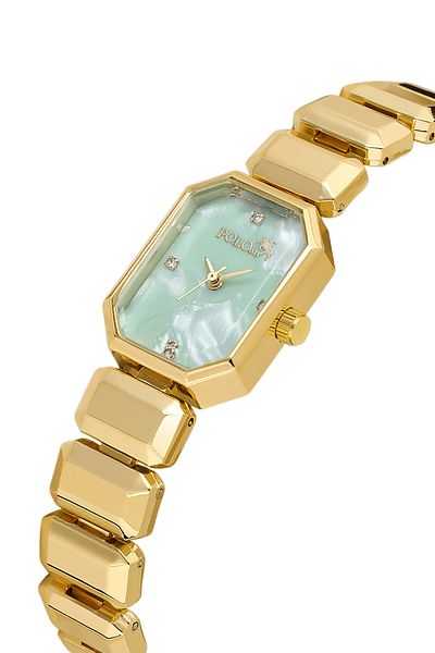 Polo Air Elegant Rectangle Case and Cord Women Wrist Watch Gold Green Color Pl-1532B3X