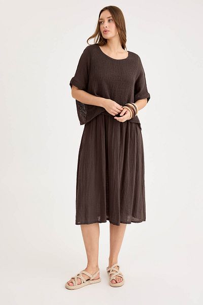 Vitrin Short Sleeve Mesh Linen Dress