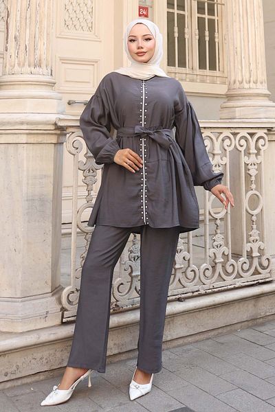 benguen Stone Detailed Double Suit Anthracite 4877